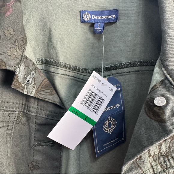 Democracy Floral Dark Green Women's Jacket New With Tags Size Large Denim Style - Picture 6 of 9